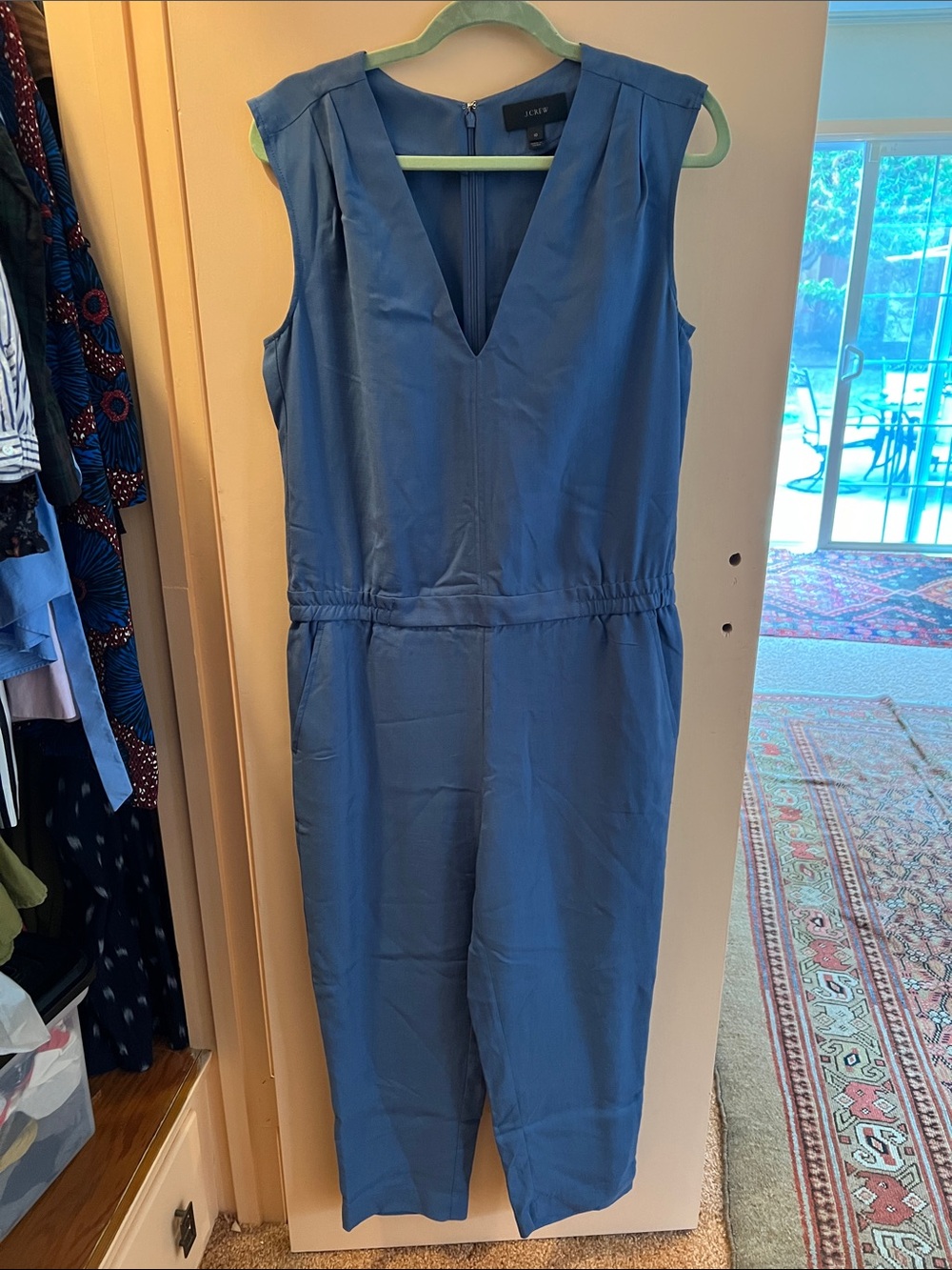 J. Crew Sleeveless V-Neck Lyocell Slate Blue Jumpsuit